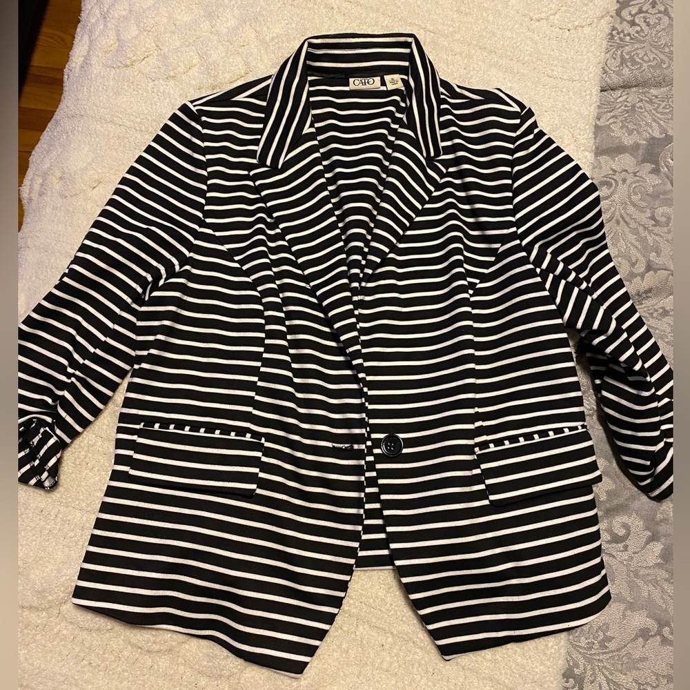 CATO Black and White Striped Women's Blazer | XL